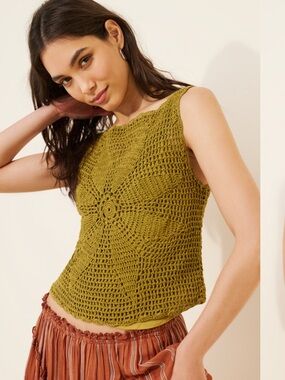 Cleobella Caylee Crochet Top Dark Green with Liner Size Small NWT
